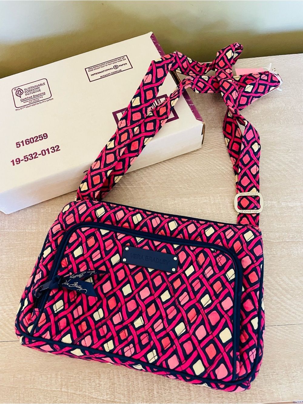 NEW Vera Bradley quilted cotton crossbody bag Katalina Pink Diamonds purse